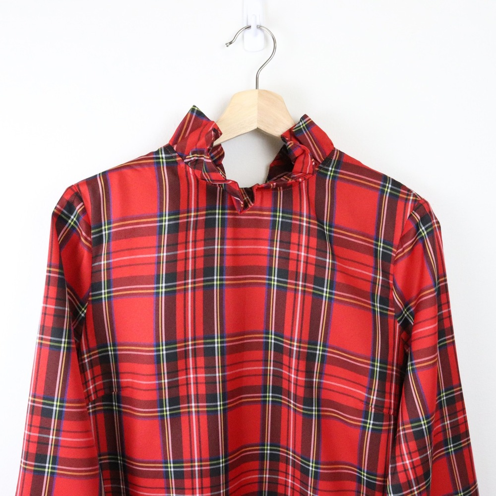 NWT Tuckernuck Daphne Dress Large Royal Stewart Tartan Plaid Ruffle Neck Tie - Picture 7 of 11